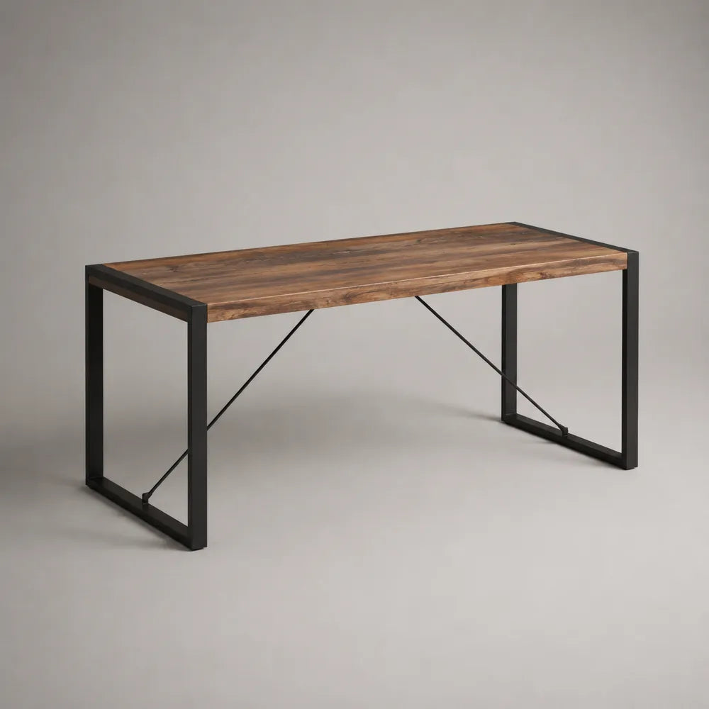 Table à manger rectangulaire en bois d'acacia massif et acier noir 200 x 90 x 75 cm