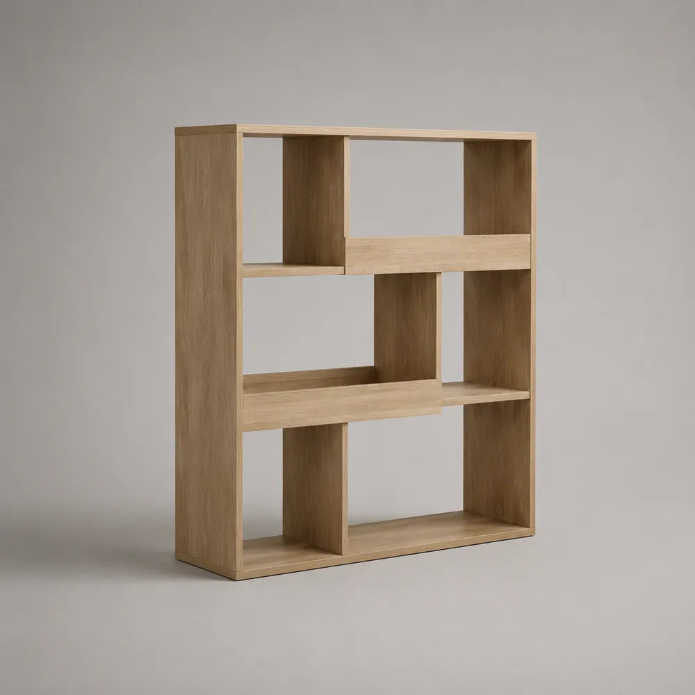 Bibliothèque ouverte en MDF effet bois clair avec étagères asymétriques 120 x 30 x 180 cm