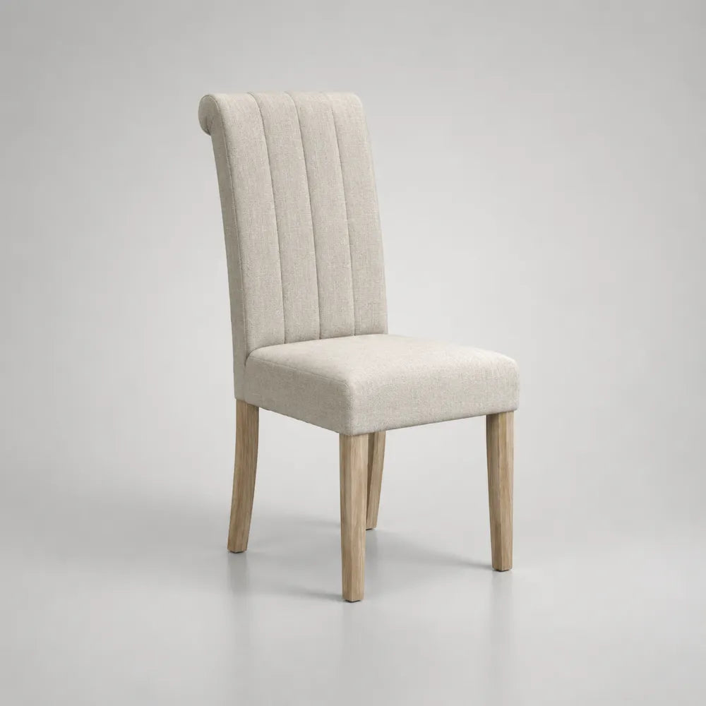 Chaise de salle à manger en tissu polyester beige avec pieds en bois naturel 52 x 60 x 98 cm