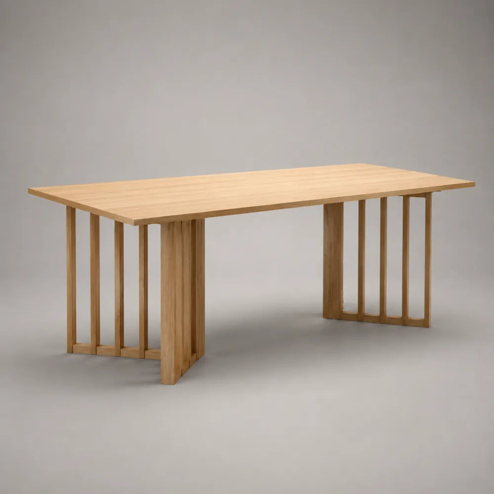 Table à manger rectangulaire 180 cm en bois naturel avec piètement à lattes verticales