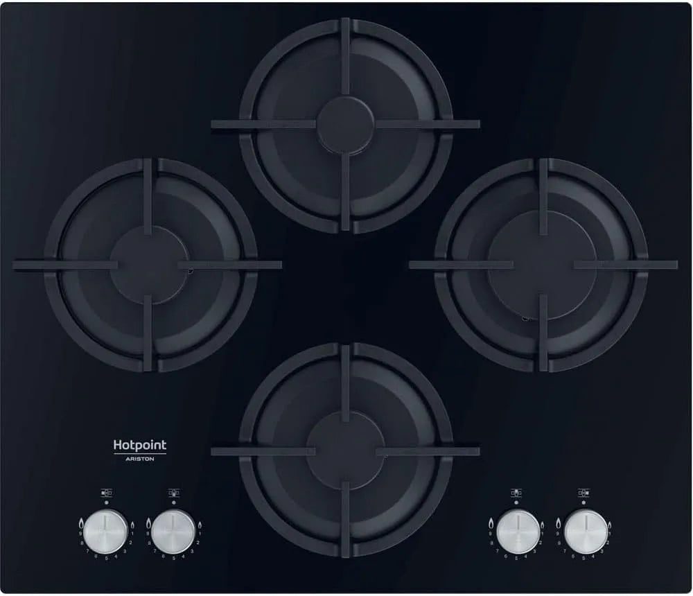 Hotpoint plaque de cuisson QS61S/BK, L 59,6 x H 5,1 x P 51 cm, Puissance 7300W, BK Gaz 4 Foyers en Verre finition noire, Encastrable