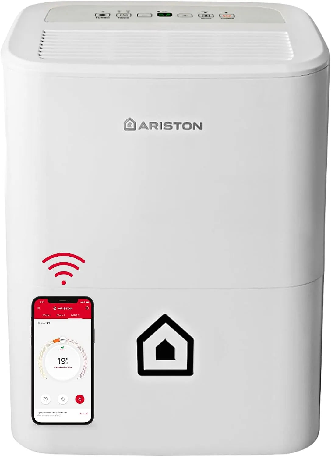 Ariston déshumidificateur 16S, Deos NET WiFi Portable Haut de gamme 16L, pour des pièces allant jusqu'à 44 m², Fonction Buanderie, Silencieux