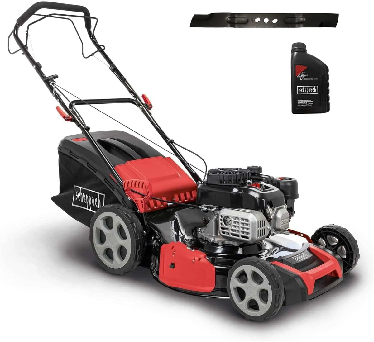 Scheppach tondeuse à gazon MS180-51, Largeur de Coupe 51 cm, Moteur 4 Temps, 5,4 CV, 1600 m², Hauteur de Coupe réglable 8 Positions, Thermique