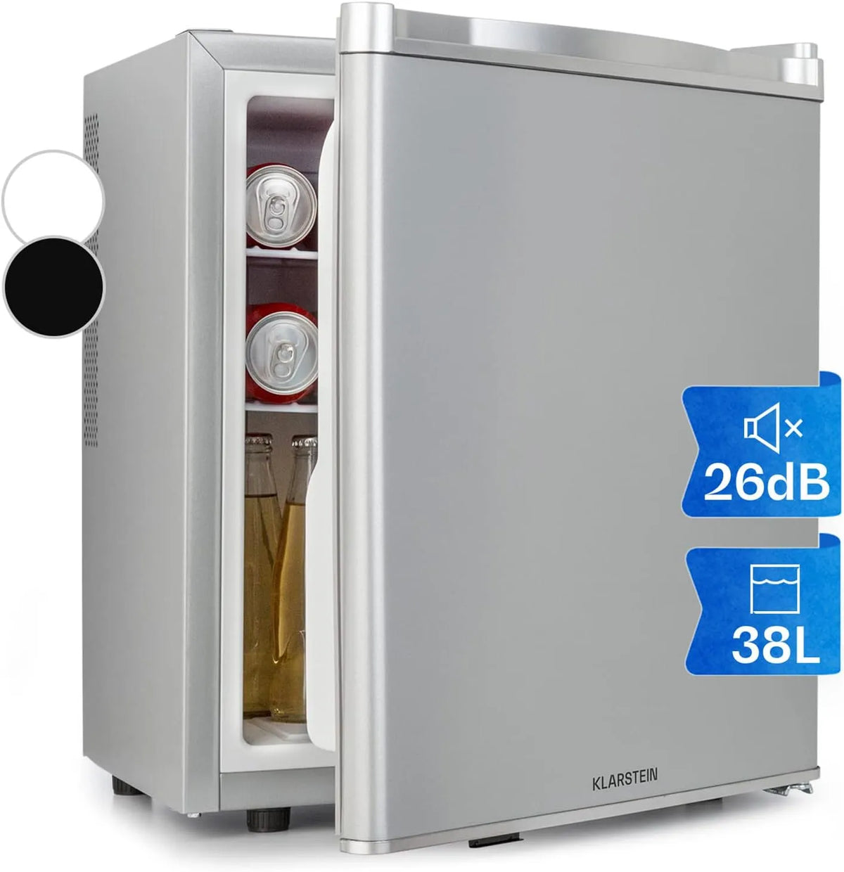 Klarstein, Mini Frigo de Chambre de 38L pour Boissons et Bieres, Petit Frigo Silencieux, 6-18°C, Mini Bar Intérieur, Ext, Petit Refrigerateur Camping