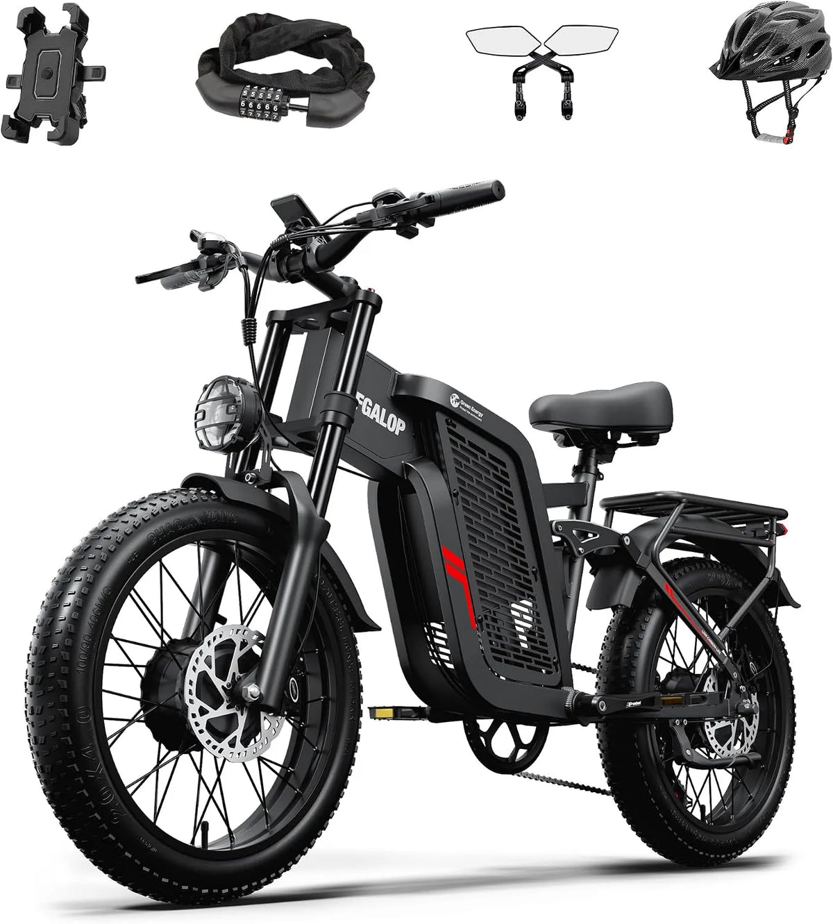 Vélo électrique, autonomie maximale de 45 à 90 kilomètres, à 7 niveaux de vitesse., batterie lithium-ion 52V 24Ah, à 7 niveaux de vitesse.