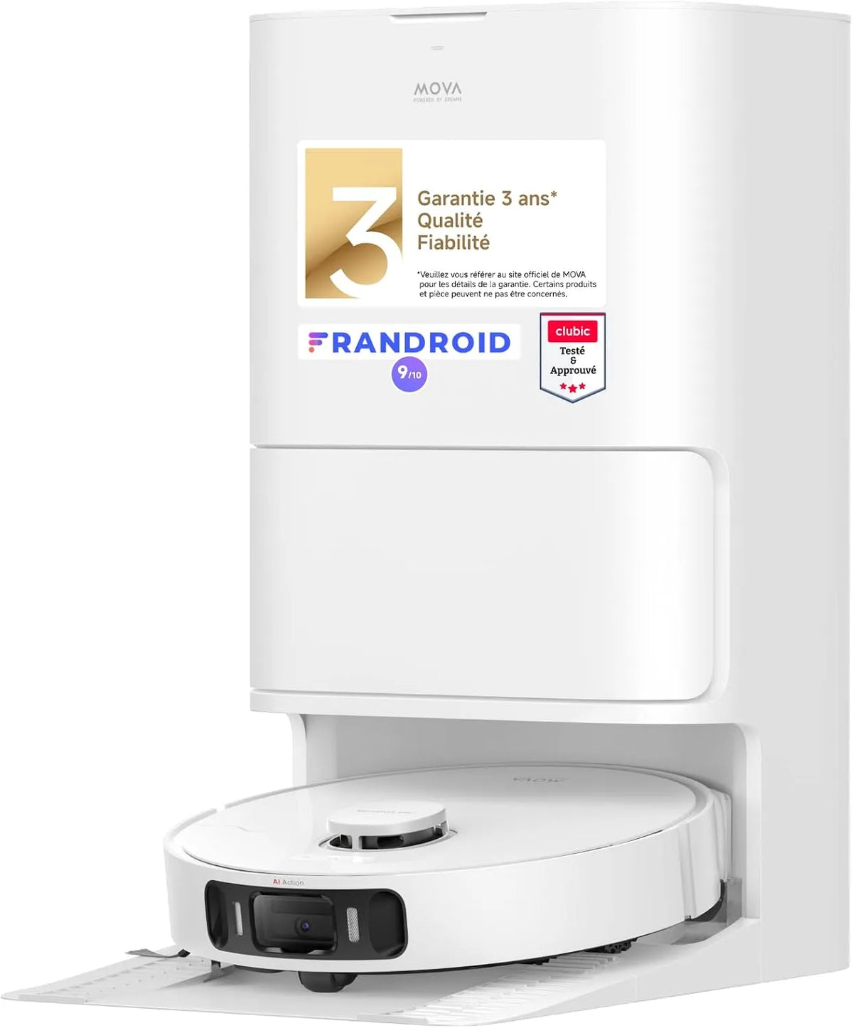 Aspirateur E40 Mova Robot, 75 Jours de Nettoyage Autonome, Brosse latérale Anti-nœuds, et Laveur à vidage Auto Ultra avec Aspiration de 19 000 Pa