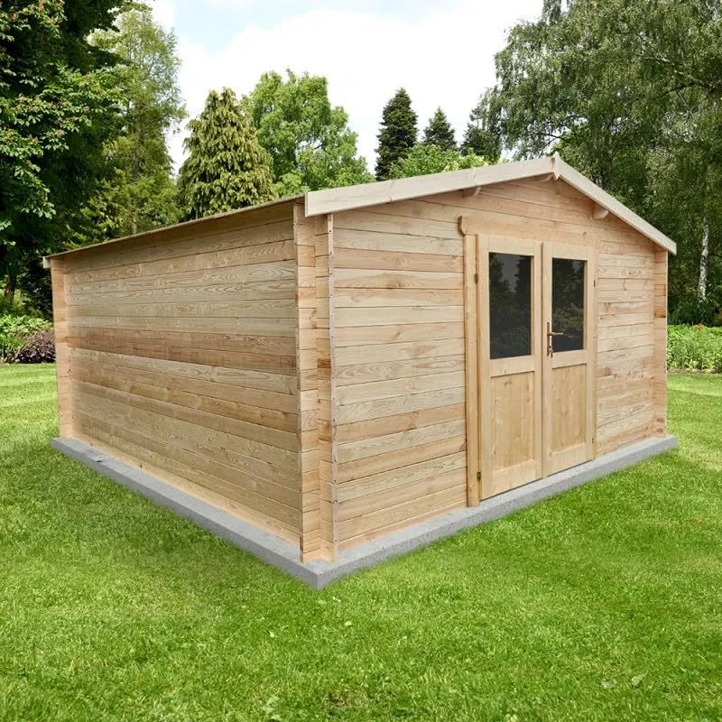 Abri de jardin, Bois Massif 16m², Double Porte Semi-Vitrée, Serrure, Toiture OSB, Marron, Kit Anti-Tempête Inclus, Rangement Extérieur Robuste