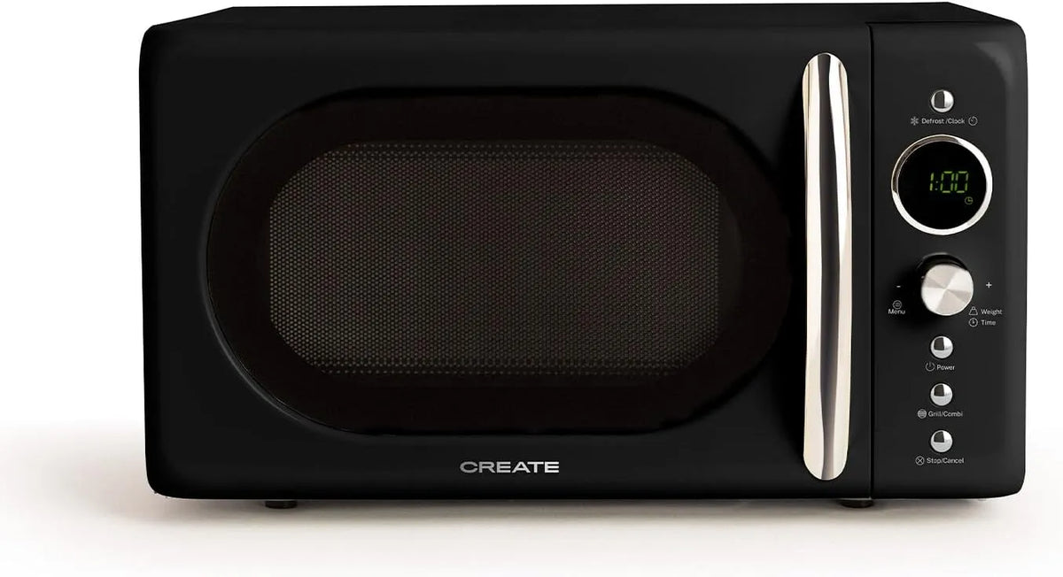 Four à micro-ondes CREATE/MICROWAVE RETRO/, plateau Ø245 mm, 3 programmes, capacité 20L, 9 menus préinstallés, puissance 900W, Style rétro, écran LCD