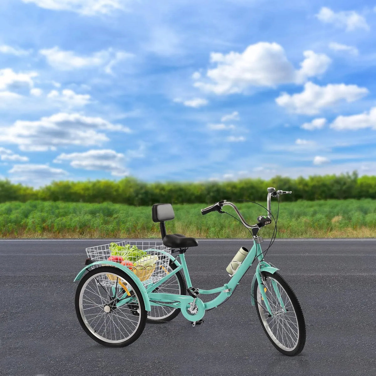 Vélo, Tricycle 24' 7 niveaux de vitesse 3 roues pour adulte de ville pliant de ville de course Panier pliable pour adultes âgés pliable