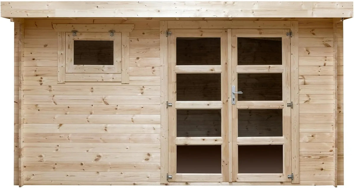 Abri de jardin INT023, en Bois Brut, EP 28mm, Surface utile 9.9m²