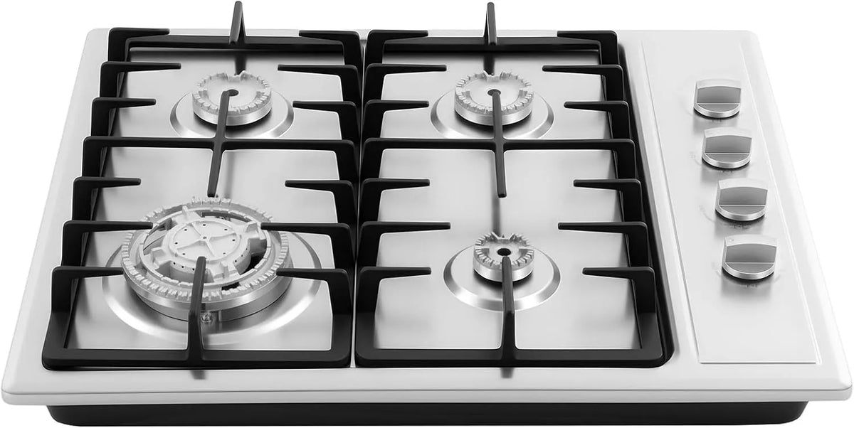 Plaque de cuisson, dimensions 59 x 51 cm, de cuisson à gaz, Avec design à perfusion, hôtels, puissance 3,0 kW + 1,75 kW + 1,0 kW, 4 feux