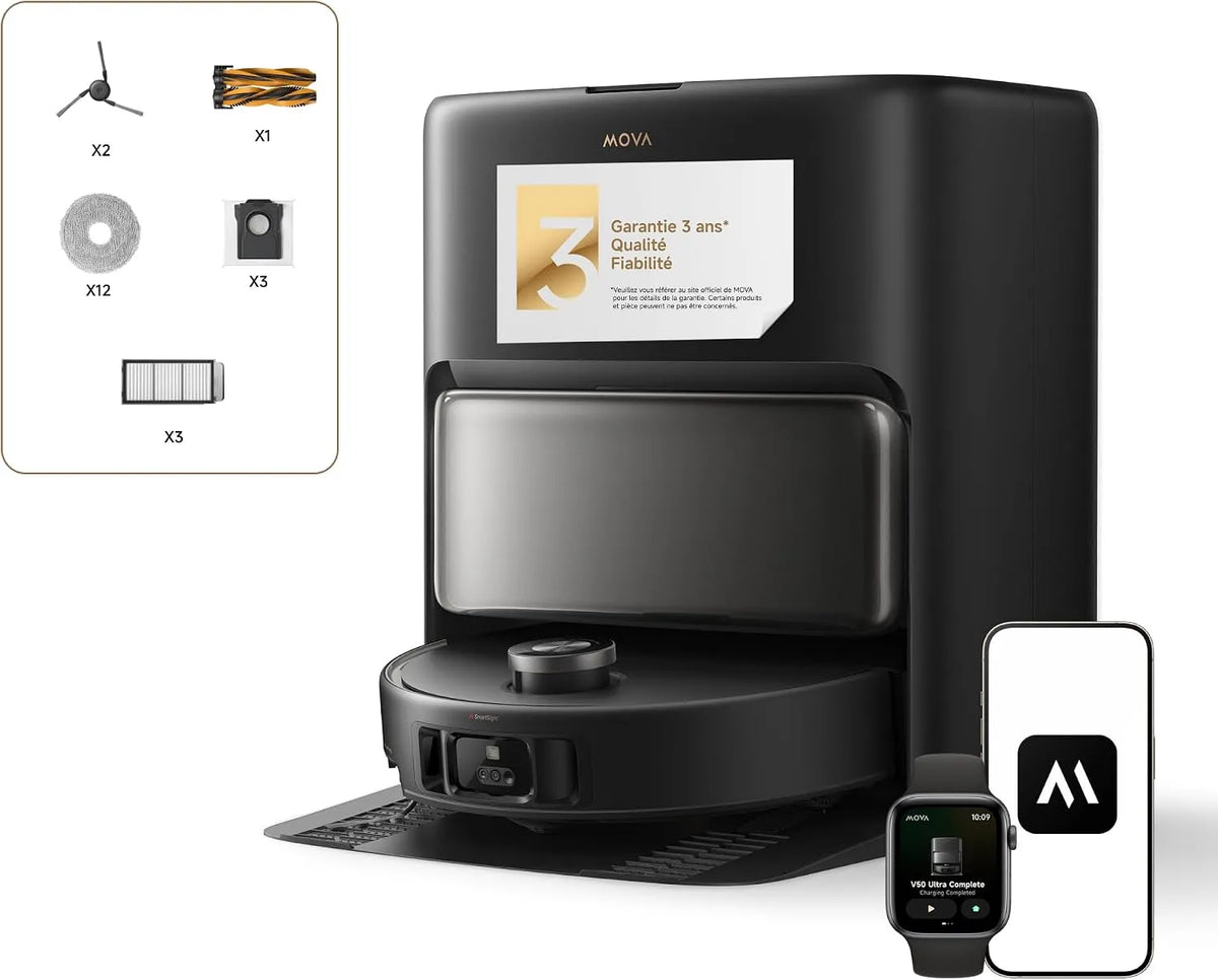 Aspirateur V50 24000, Mova Ultra Complete Robot et Laveur à vidage Automatique avec Aspiration de Pa