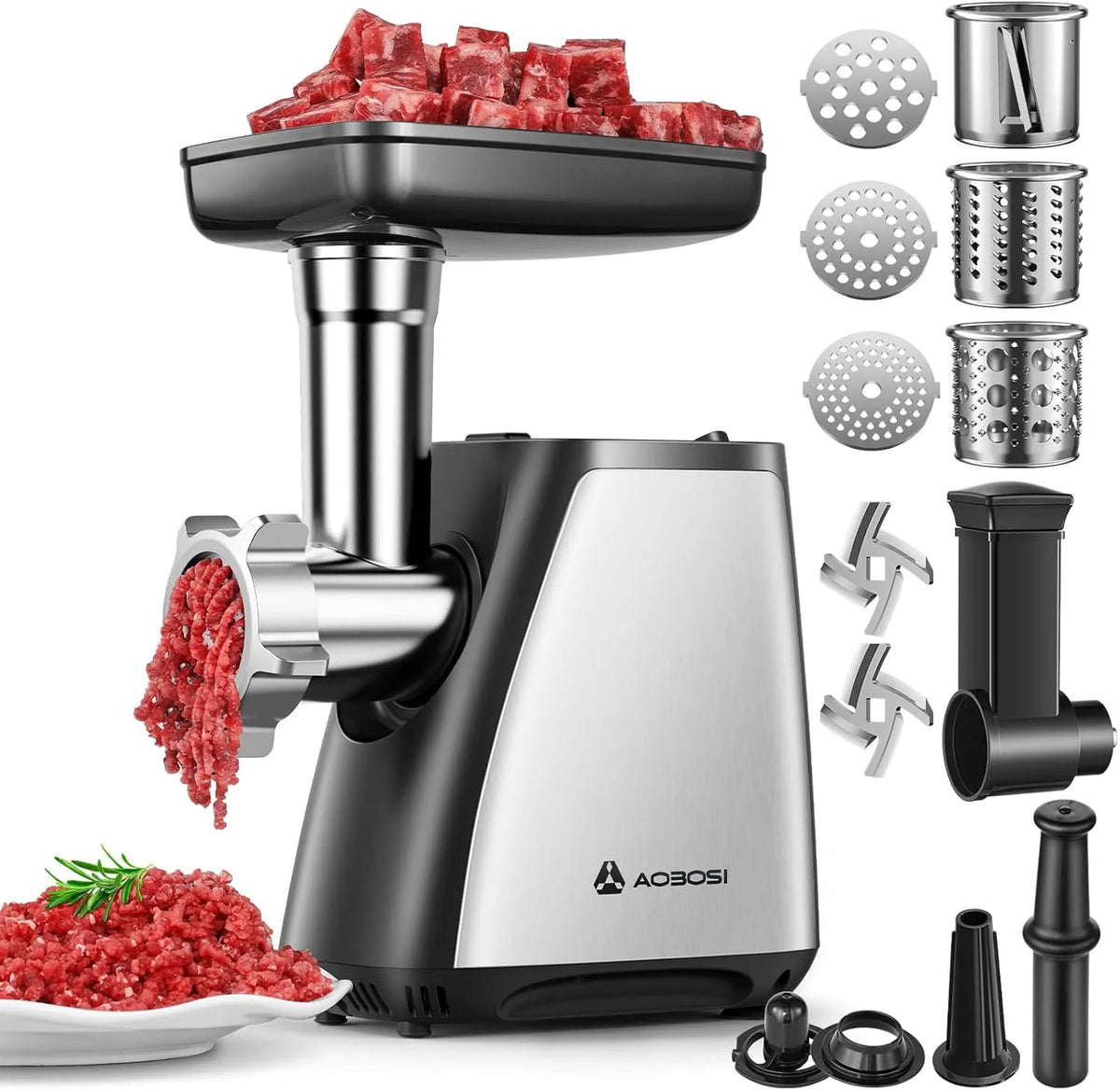 À Viande AAOBOSI Hachoir, Avec 3 Lames Pour Trancher, Farceuse À Saucisses, Kit Kubbe, Pour Cuisine À Domicile, Acier Inoxydable