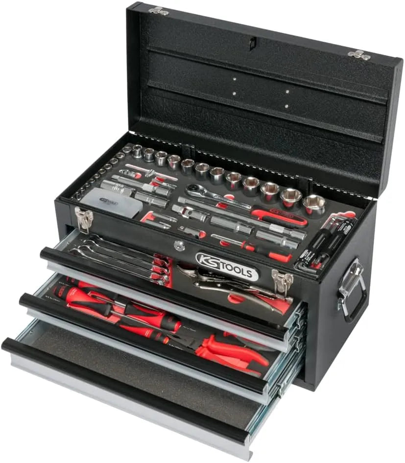 Coffre-fort, 922.0100, Mallette à outils 114 pièces, KS Tools, 3 tiroirs et plateau -finition noire, C à outils ULTIMATE équipé