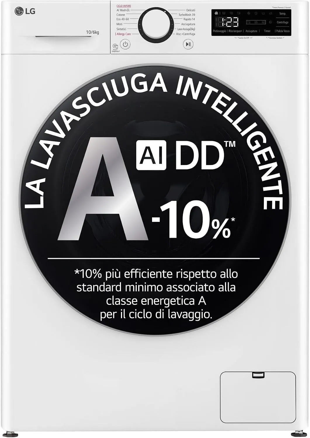 LG lave-linge D4R5010TSWS 1400 TurboWash360, et sèche-linge ensemble, AI DD Lave-sécheuse 10/6 kg Série R5 classe énergétique D