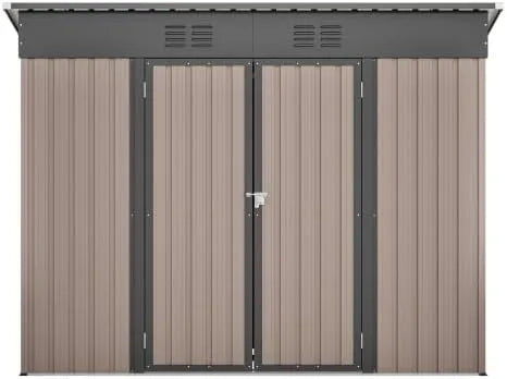 Abri de jardin, vélo, avec toit incliné et ventilation, terrasse, en métal marron 242 x 126 x 182 cm, Cadre de base pour jardin