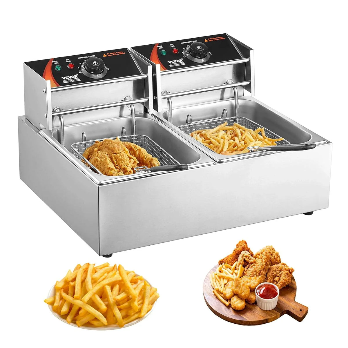 Vevor Friteuse Électrique Commerciale 5000 W, Grande Capacité de 24 L, en Acier Inoxydable, pour Poulet Frit Snack-Bars Cuisine, finition argentéeé
