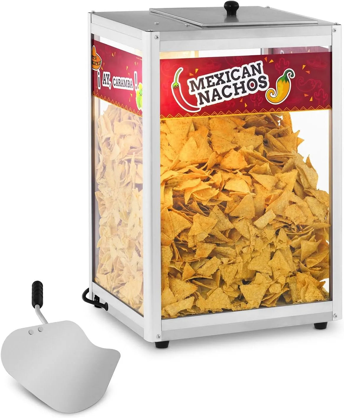 Modèle Vitrine Chauffante Machine à Nachos RCNW-1 Royal Catering, Acier Inoxydable, Pelle INCL., puissance 160 W, Température de Chauffe 65 °C