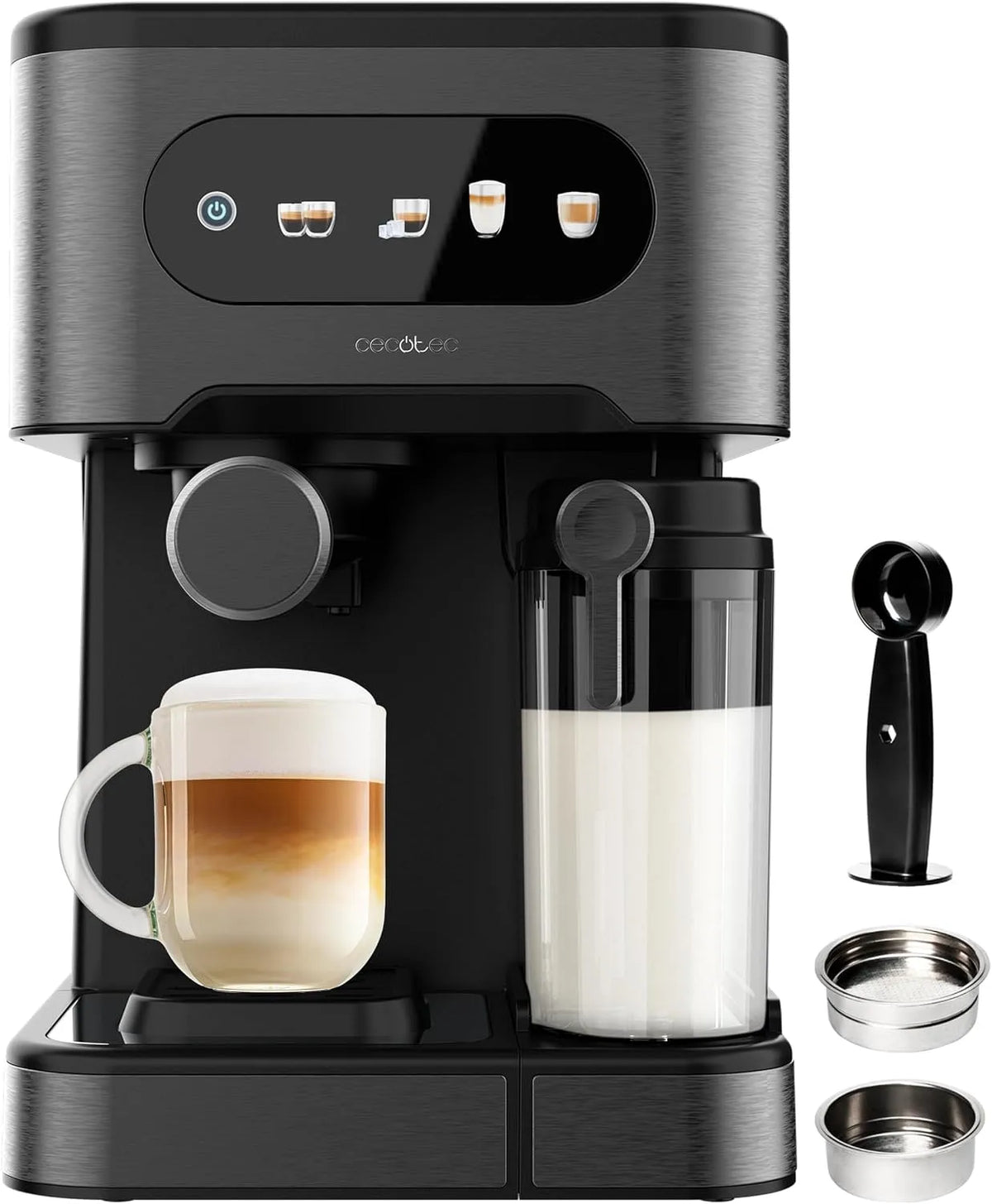 Cecotec cafetière, 20 Bars, Froid, Écran Tactile, Double Bras, Express Semi-automatique Power Espresso 20 ColdBrew Latte. 1350W, Tiède ou Chaud