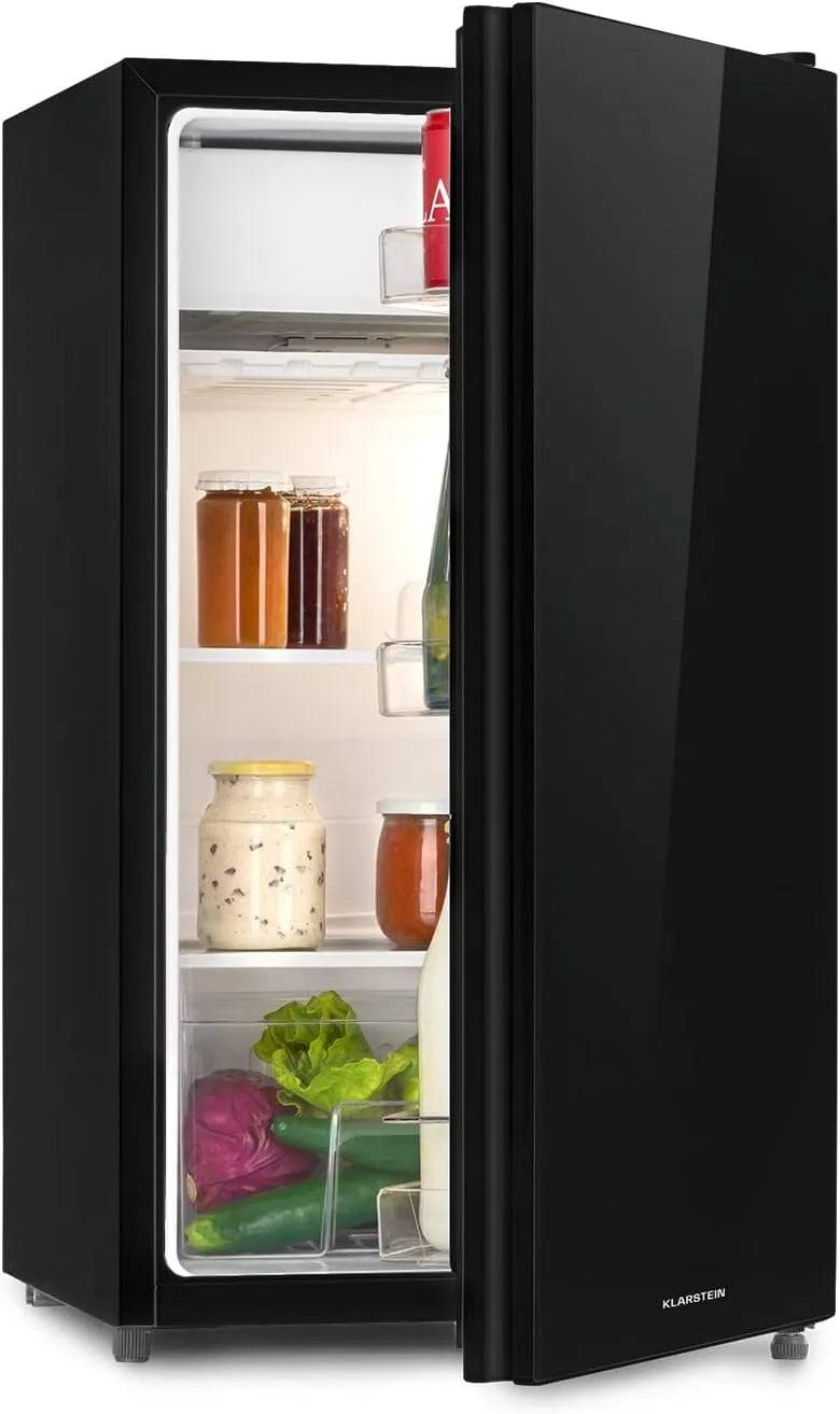 Klarstein réfrigérateur, 110 kWh, Luminance Frost, Eclairage intérieur, Bac à oeufs, finition noire, capacité 91L, Look moderne, Clayettes verre