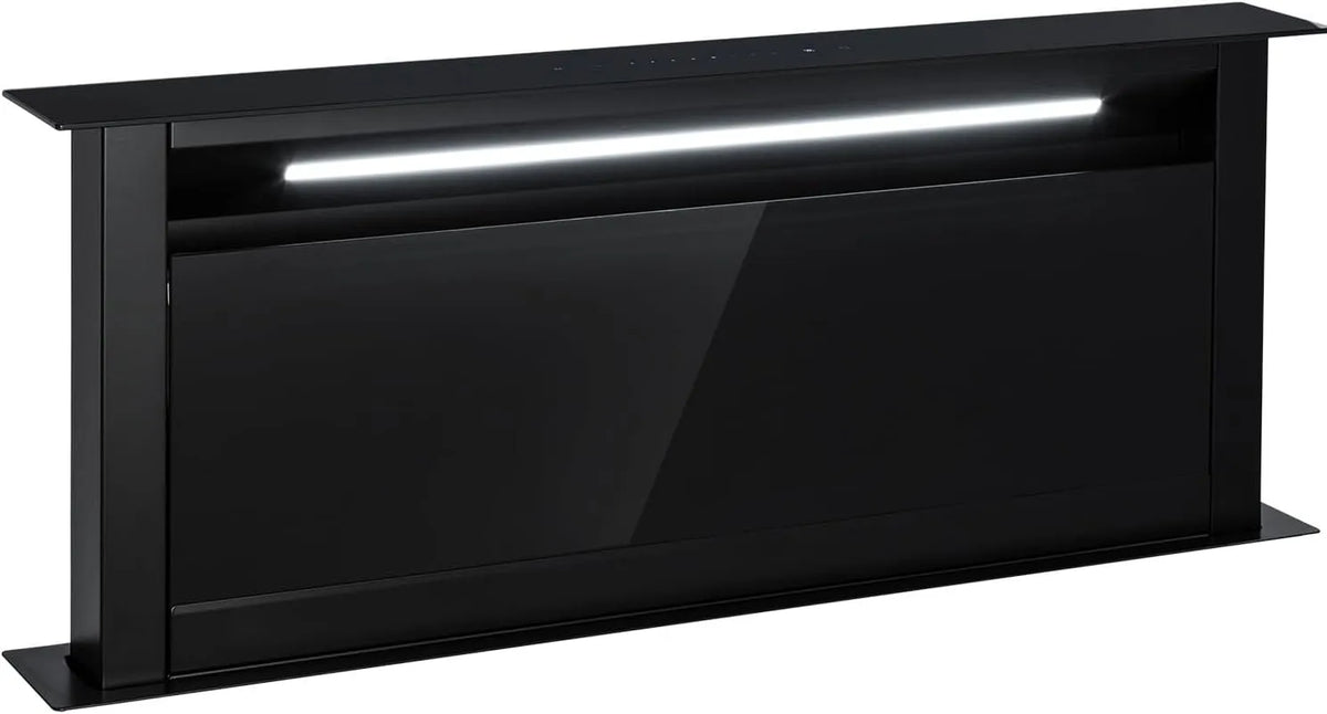 Klarstein hotte aspirante, Hottes de Cuisine 2 en 1 à Aspiration Descendante, largeur 90cm, 8 Modes de Ventilation, Eclairage LED, Minuterie