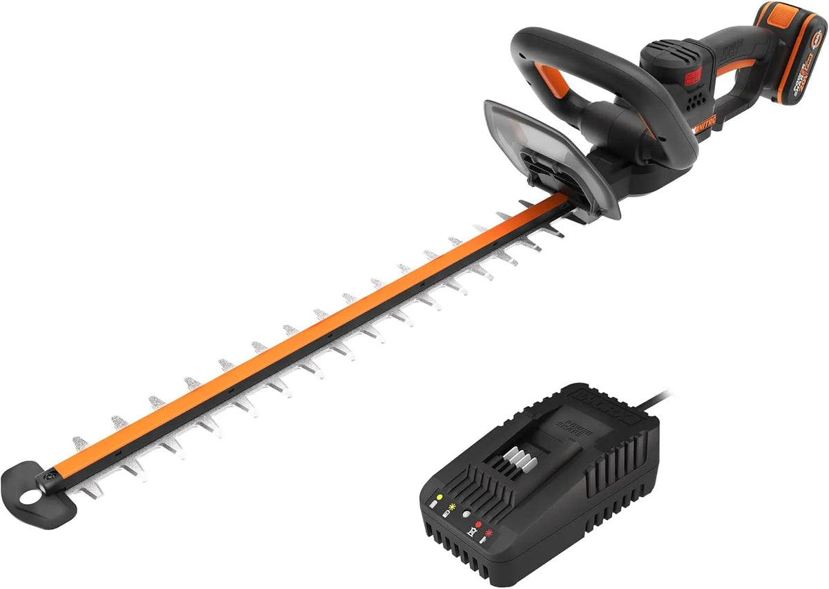 Worx four WG263E, Taille-Haies sans Fil 20V, Lame Double Action 56 cm, écartement 27 mm, Livré avec Une Batterie 4Ah et Chargeur Rapide