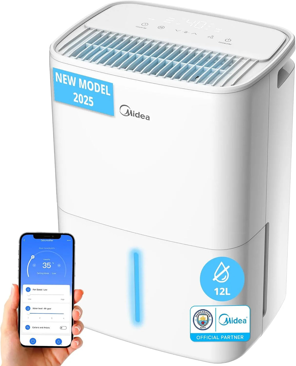 Midea compresseur, Idéal pour 35m², Adsorbeur d'humidité electrique, Capteur d'humidité Auto et anti-condensation, Intelligent et APP
