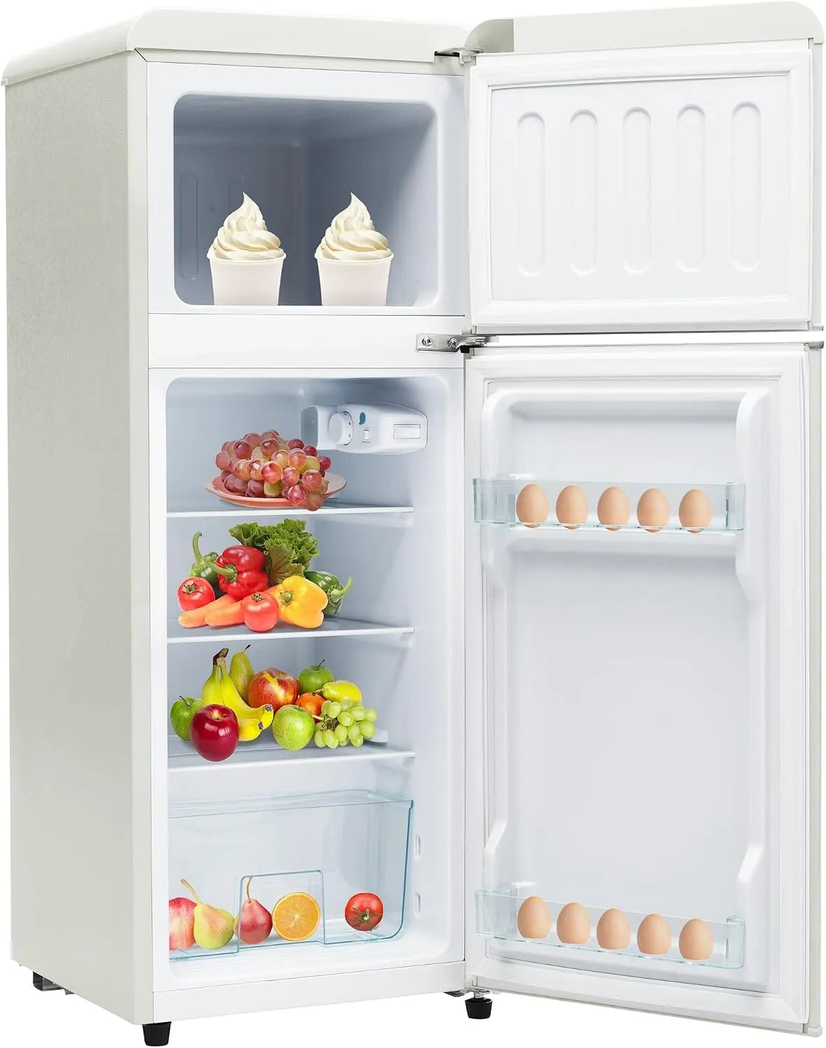 Réfrigérateur, combiné -congélateur,105.5cm de haut,41cm de large, avec un volume total de 92 litres,28 litres de volume de congélation, rétro