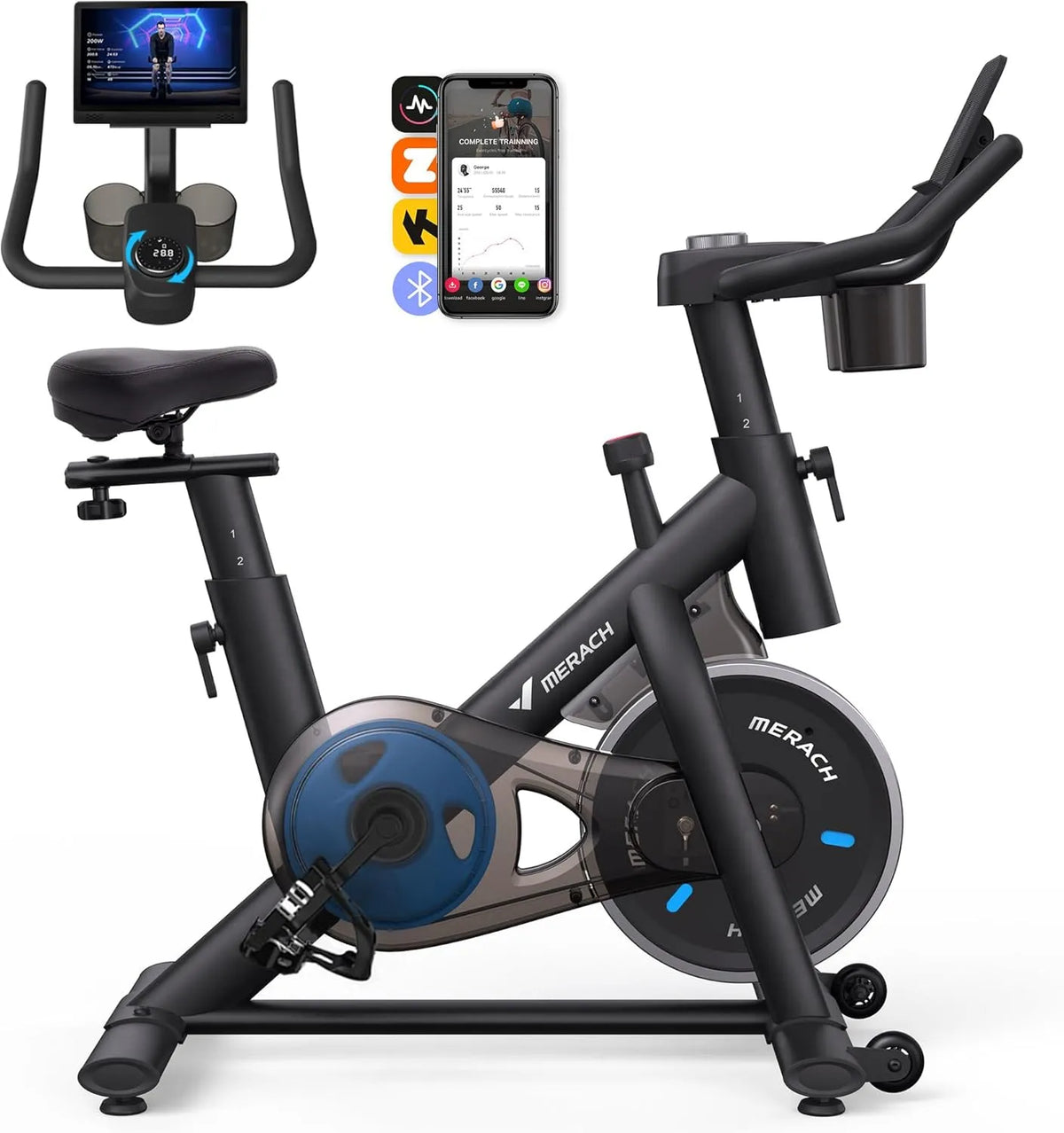 Vélo MERACH, d'Appartement pour la Maison, Écran LED, pour Entraînement Cardio, Capacité Max 136KG, Siège Confortable, App Exclusive
