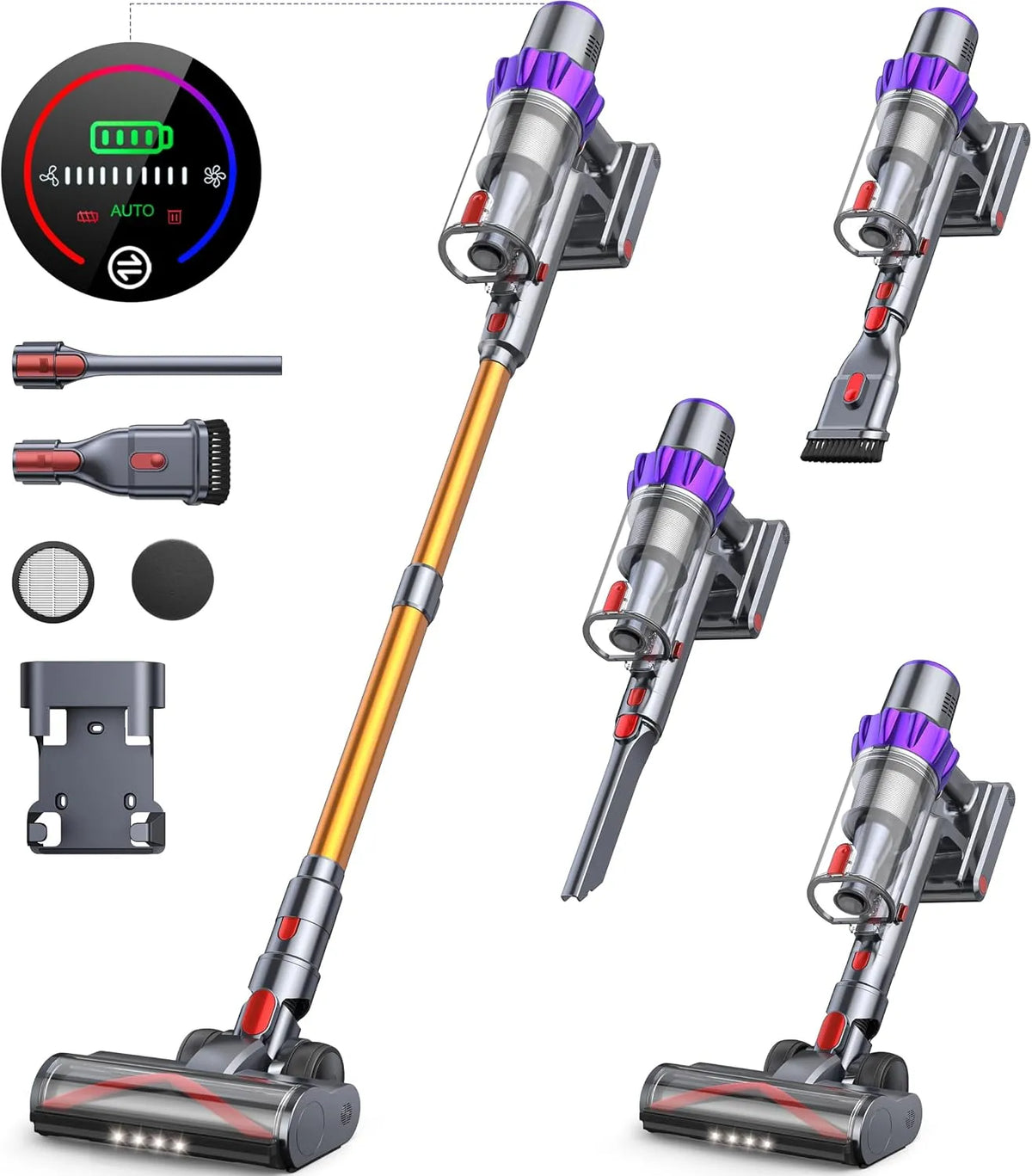 Aspirateur balai 55Mins Mécanique-1, Buture Pro 450W, 1,5L, Sols Durs-Silencieux, Aspirateur à fonctionnement, Tapis