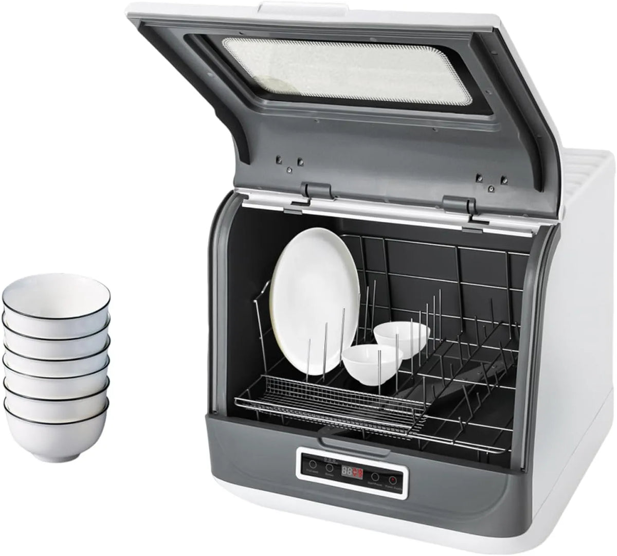 Lave-vaisselle, mini avec 3 programmes, séchage automatique, mini pour bureau, finition blanche + finition grise, de table, affichage LED, camping