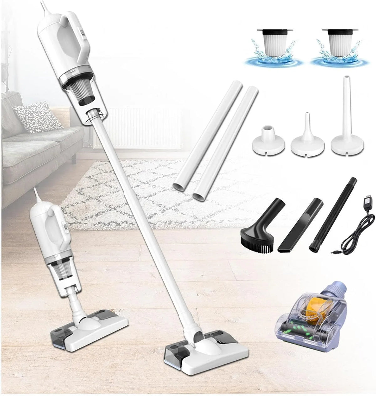 Aspirateur 35Min, Balai Vapeur Sans Fil 5 en 1 Compact, Léger, Autonomie, Laveur Vapeur Pour Voiture, Maison, Bureaux, Poils D'animaux