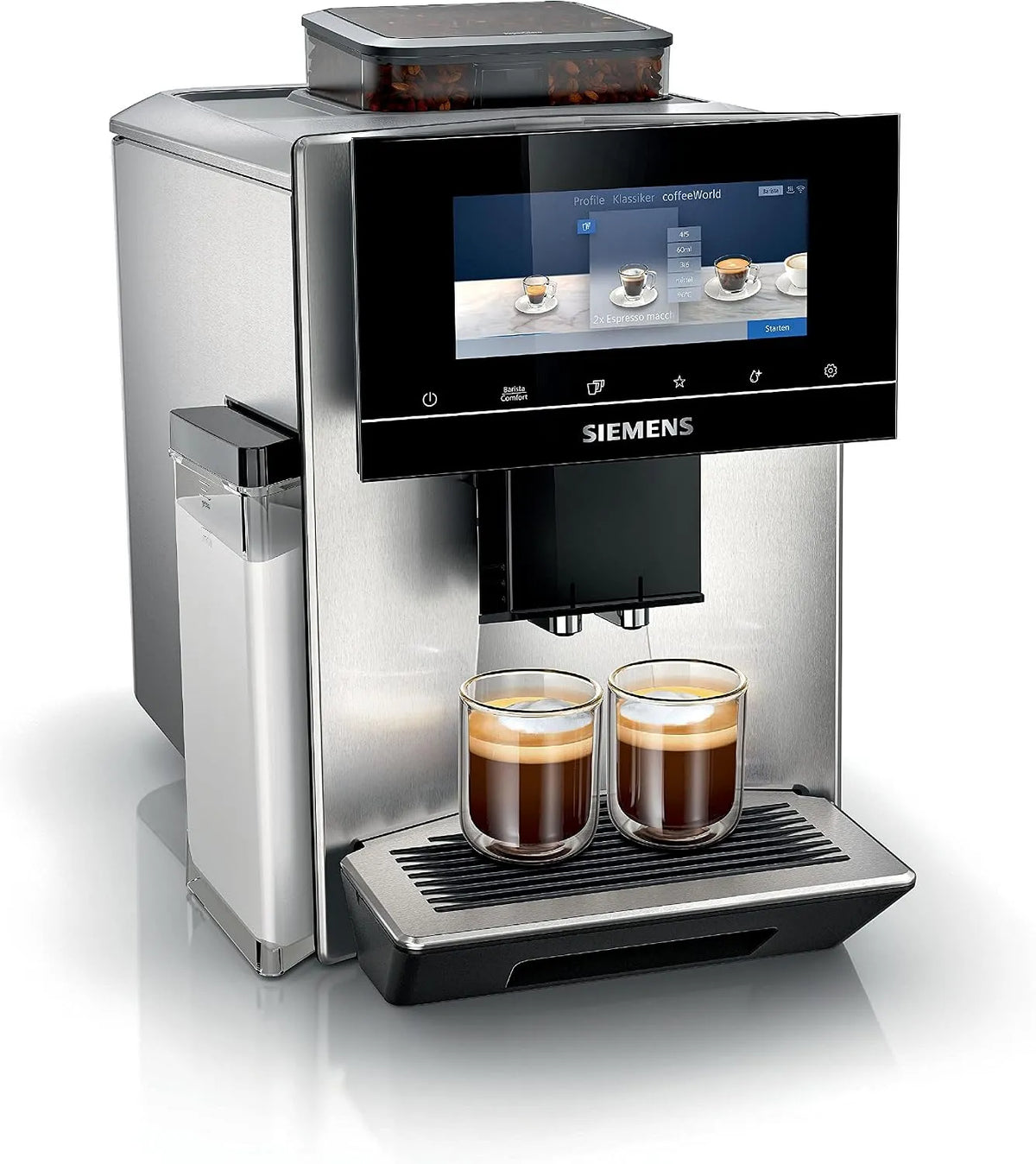 Siemens machine à café EQ900 TQ903D03, automatique, contrôle par l'application, écran tactile, réduction du bruit, nettoyage à la vapeur, 1 500 W