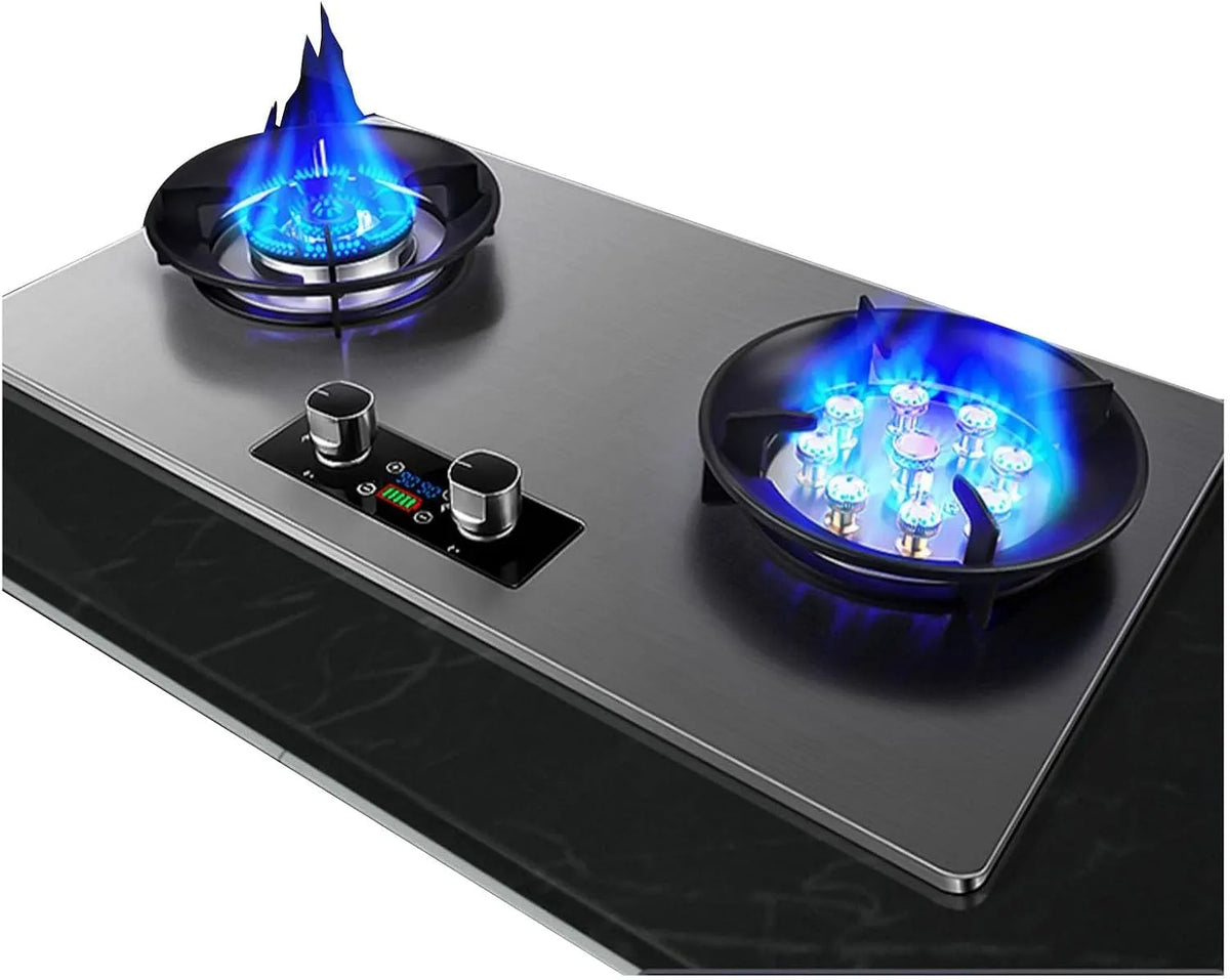 Cuisinière à gaz, 2 Brûleurs 75 Cm En Acier Inoxydable 17742 BTU, Minuterie De 99 Minutes, indépendante Des Deux Côtés, NG