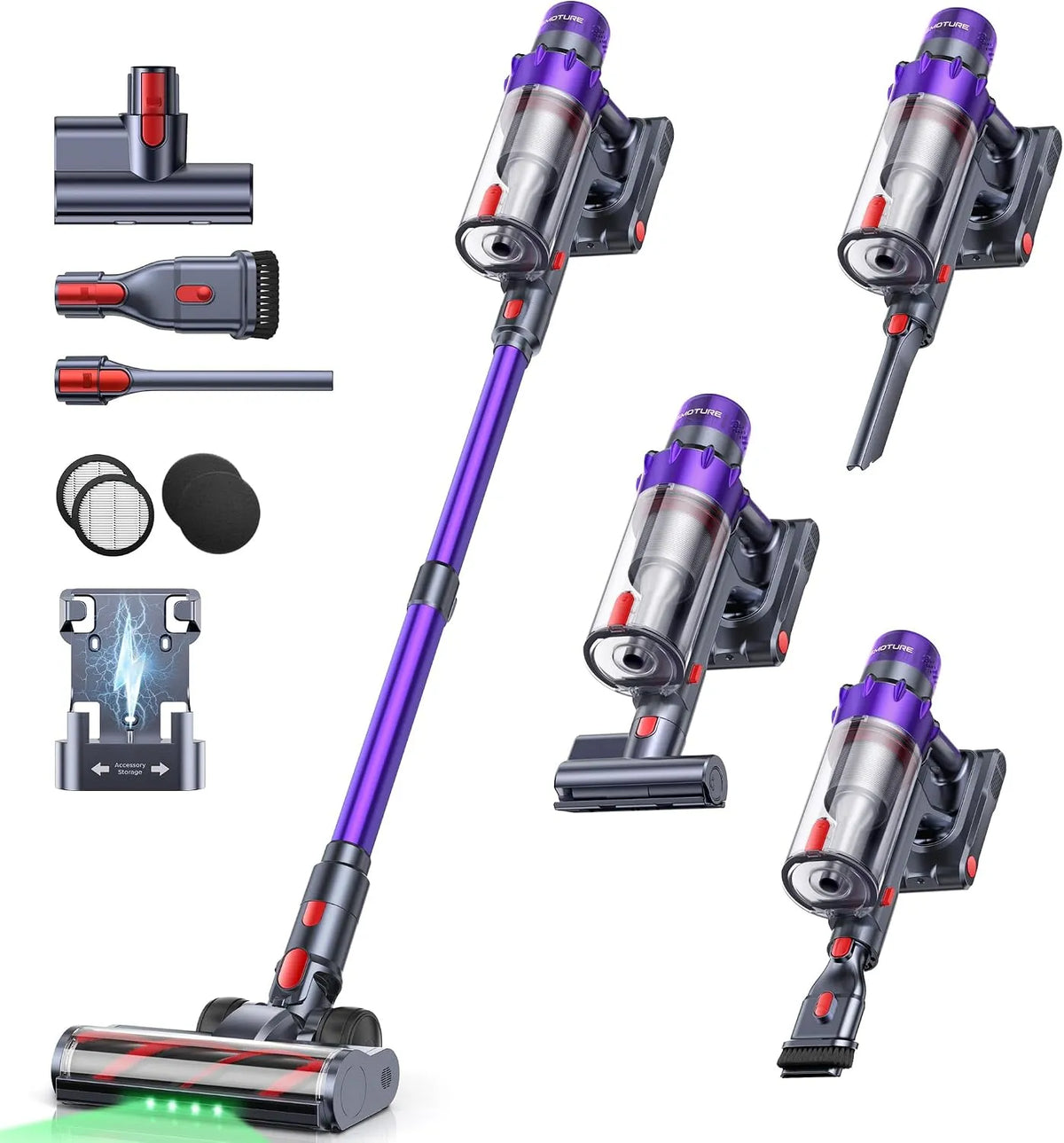 Aspirateur balai, SMOTURE 600W 50KPa sans Fil, Auto pour Poils d'Animaux, Tapis, 65 Mins Aspirateur sans Fil Puissant avec Brosse Matelas, Sols Durs