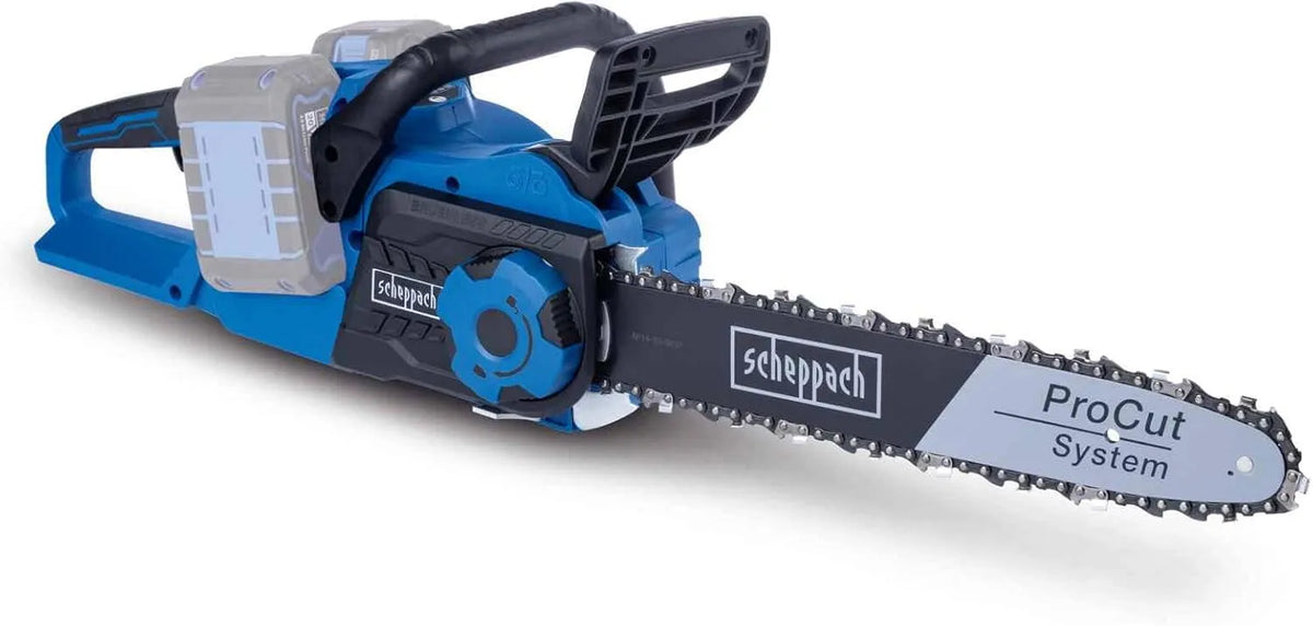 Scheppach tronçonneuse BC-CS355Duo-X 15m/s, sans fil 20V Brushless, Vitesse de coupe 15m, Longueur de coupe 33,5cm, Longueur du guide 14'