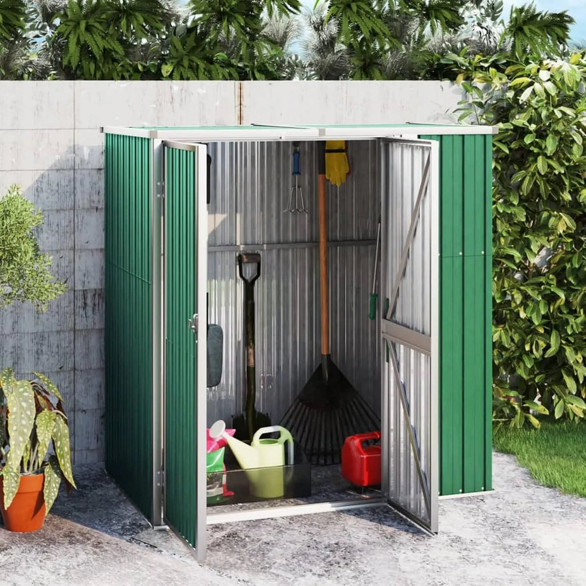 Abri à outils, Vert 161x89x161 cm Acier galvanisé, Armoire de Jardin Remise de Jardin, de Extérieur avec Porte