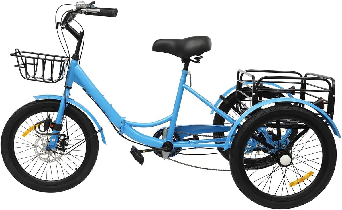 Tricycle pliable, de 20 pouces pour adultes à 7 niveaux de vitesse avec panier à provisions et serrure, capacité de charge 130 kg, hauteur réglable