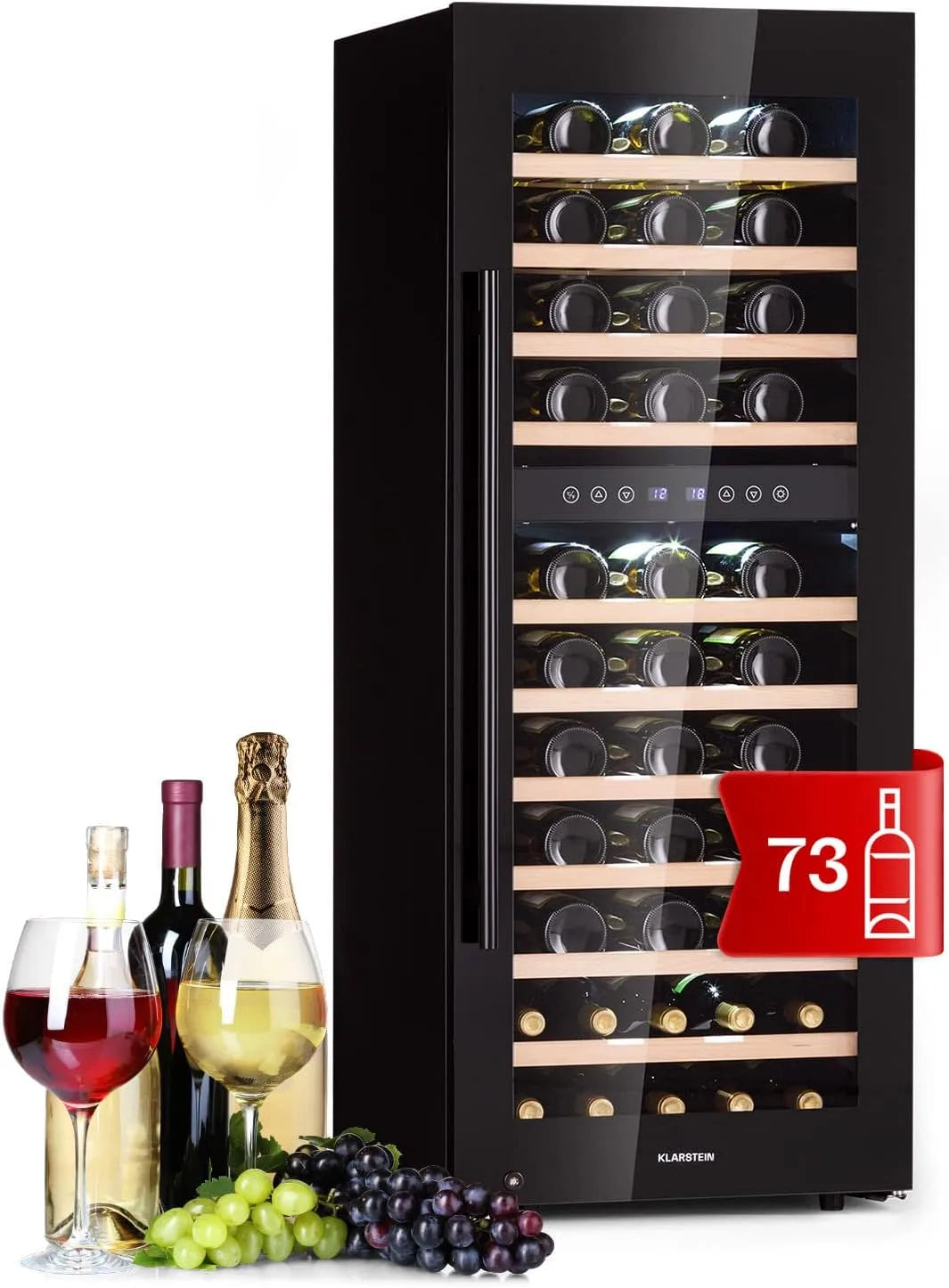 Klarstein réfrigérateur, Frigo, 5-18°C, 73 Bouteilles, Cave a Vin, Bar, à Vin avec façade vitrée, Double Zone, Prosecco