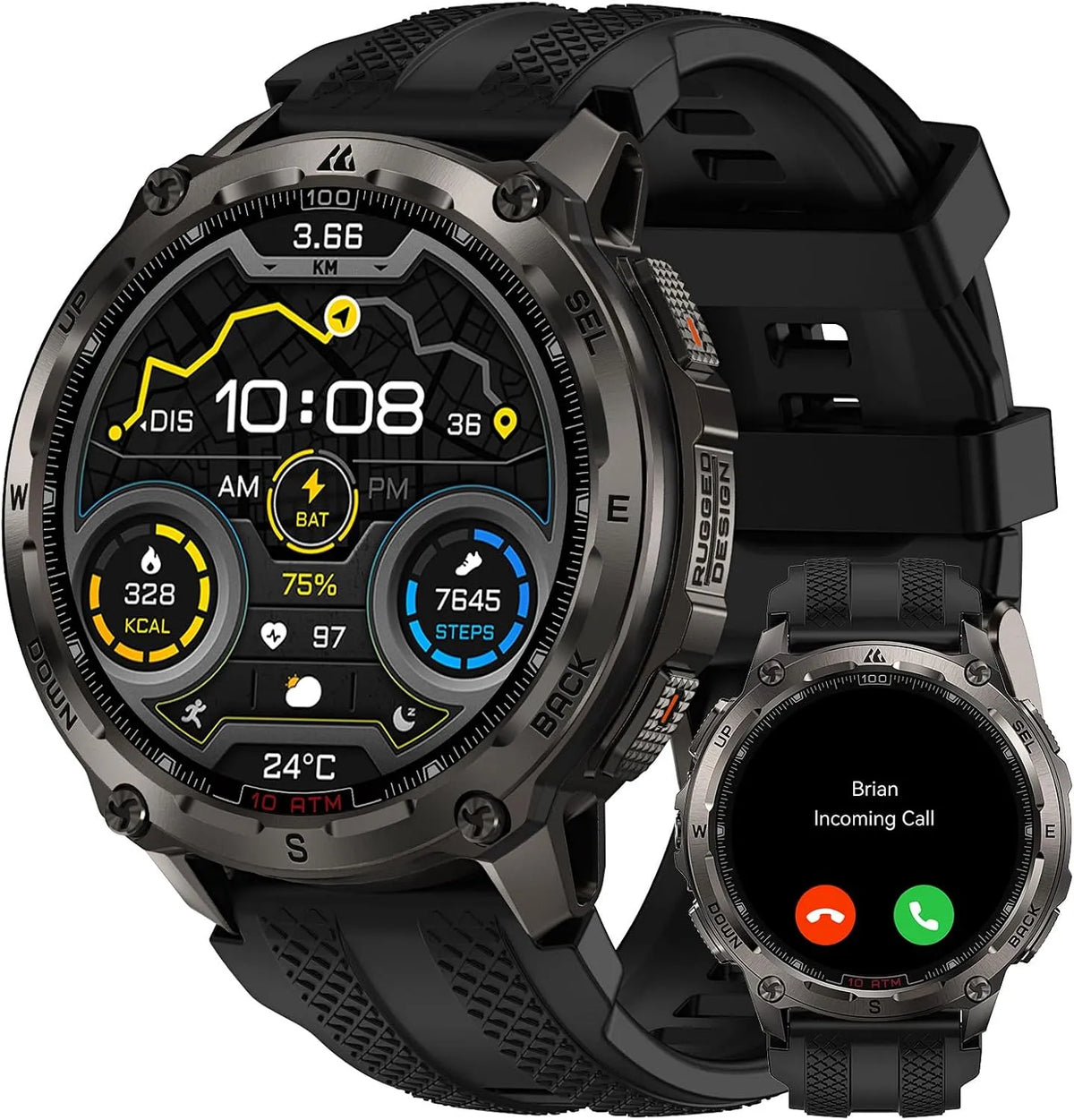 Modèle T4 Montre Connectée Homme 10ATM KOSPET Tank, Plongée 45M, Batterie 50 Jours, Surveillance Santé 24/7, Android et iOS, Acier Inoxydable