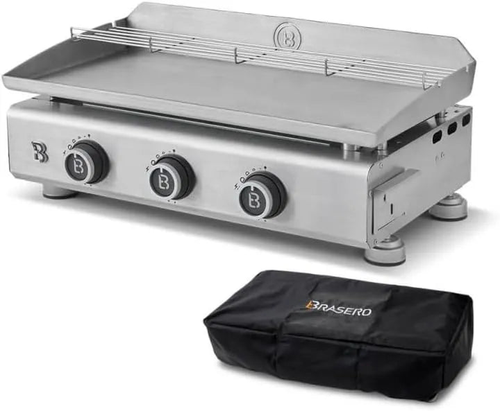 Plaque de cuisson, inox 5 mm 67 x 34 cm, 10 convives, Stable Flame, Housse incluse, puissance 7,95 kW, Plancha gaz inox 3 brûleurs Silvia IIG Evo Inox
