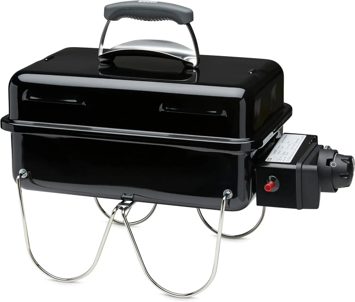 Barbecue à gaz Weber, Go‑Anywhere, Barbecue Portable, allumage piezo, finition noire, Surface de Cuisson 42 x 26cm, Pieds repliables
