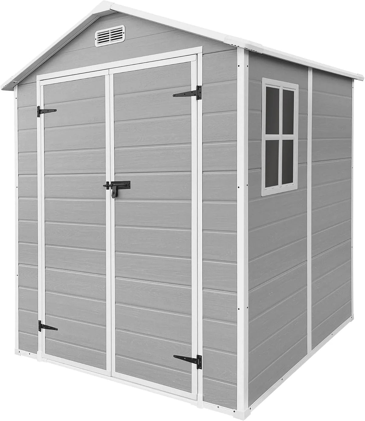 Abri de jardin, en Résine PP 4,2m³ finition grise Clair avec Plancher, Fenêtre, Ventilation, Cabane de Rangement Extérieur 151x182x220 cm