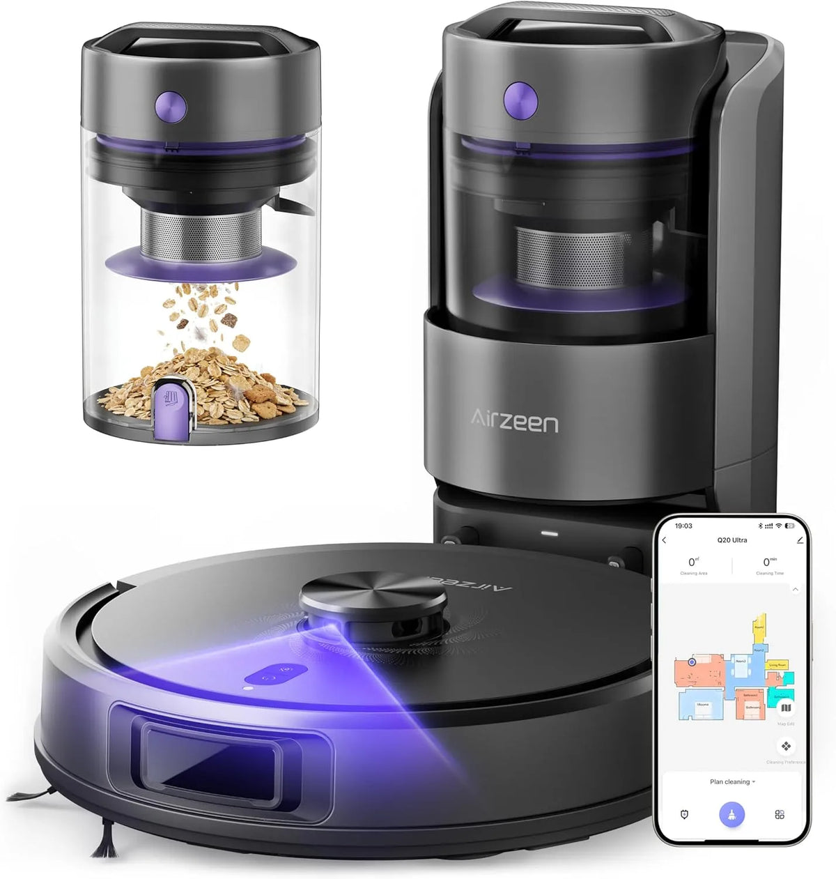 Aspirateur Q20 5500 Ultra Robot, autonomie de 150 minutes, avec balai, navigation laser Pa avec ventouse à poussière portable, calendrier