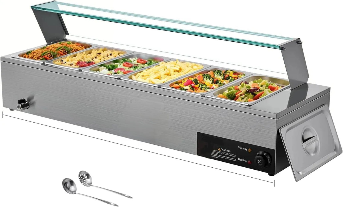 Vevor Chauffe-Plat Électrique à Vapeur 1500 W, Buffet Chauffant en INOX, pour Servir Buffet en Libre-Service