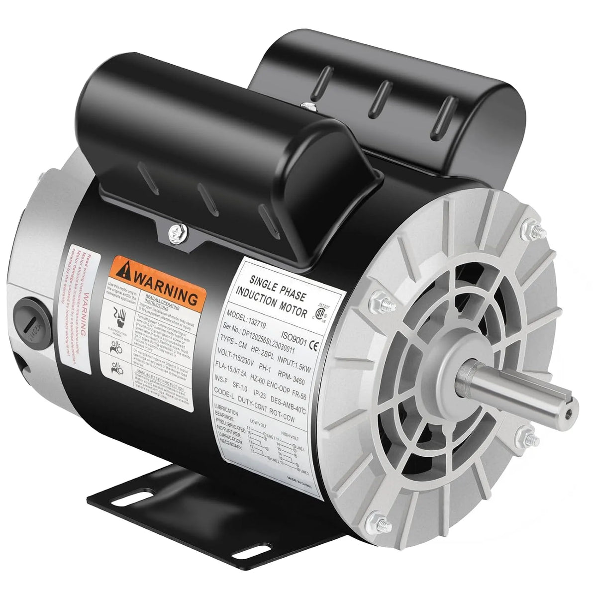 HP compresseur, AC 115/230 V 15/7,5 A, moteur électrique monophasé 3450 tr/min, rotation CCW commerciale, Moteur de d'air SPL 2