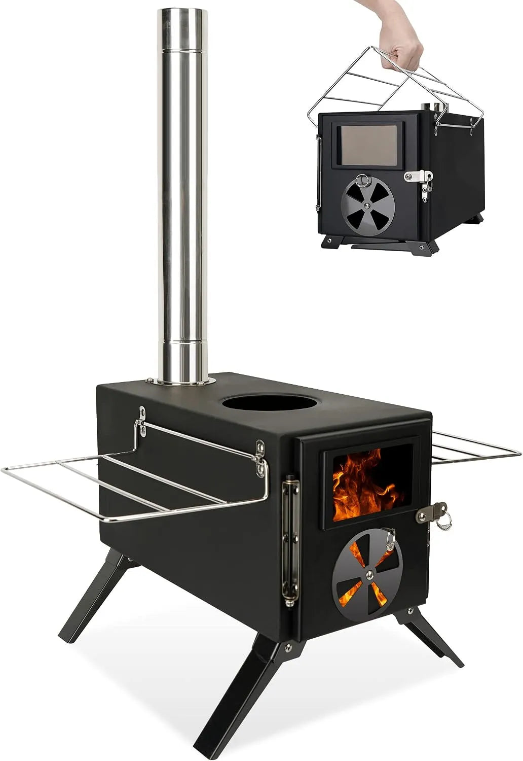Poêle à bois, LAMA Réchaud de camping pour tentes chaudes, en acier au carbone avec tuyaux de cheminée en acier inoxydable pour tentes, abri
