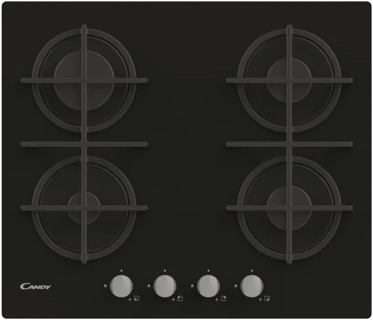 Candy plaque de cuisson, dimensions 59,5 x 51 x 95 cm, à encastrer, soupape de sécurité, finition noire, CVG 6 B de cuisson à gaz en verre trempé