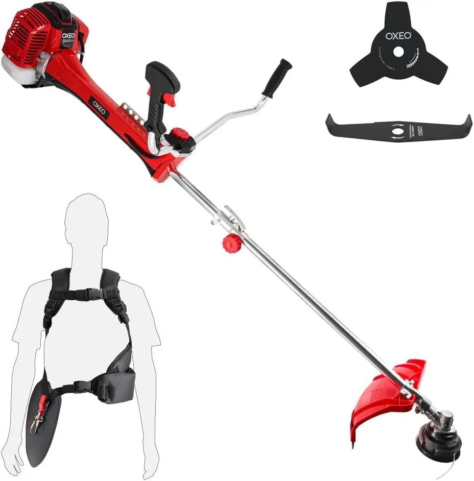 Débroussailleuse, thermique professionnelle 50.8 cm³, Moteur pro 2 temps, capacité 2 lames, Coupe-bordure, Anti-vibration