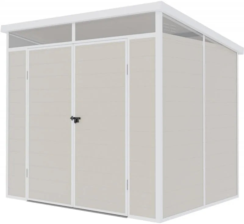 Abri de jardin, Structure Aluminium Robuste, en Résine Beige 4,10m², Toit Monopente Skylight avec Plancher, Résistant aux Intempéries, Montage Simple